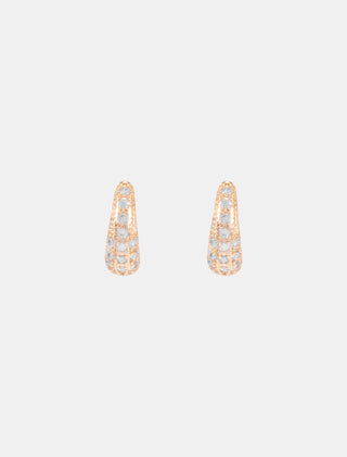 ARETES HUGGIES EN CHAPA DE ORO CON DETALLES DE PEDRERÍA DE CRISTAL Y ZIRCONIA - MICHELLE ACCESORIOS