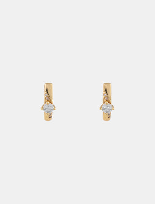 ARETES HUGGIES EN CHAPA DE ORO DE 1.5 CM DE LARGO CON PEDRERÍA DE ZIRCONIA - MICHELLE ACCESORIOS