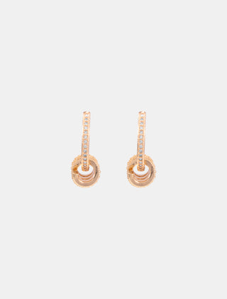 ARETES HUGGIES EN CHAPA DE ORO DORADOS CON AROS ADORNADOS DE PEDRERÍA FINA - MICHELLE ACCESORIOS