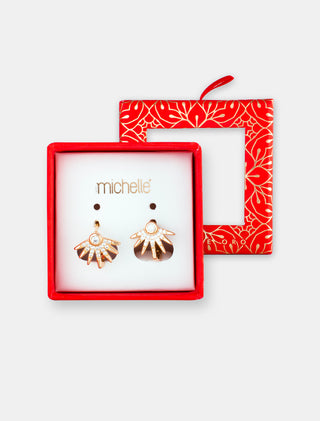 ARETES HUGGIES EN CHAPA DE ORO DORADOS CON ESTRELAS DE ZIRCONIA CON CAJA DE REGALO NAVIDEÑA - MICHELLE ACCESORIOS