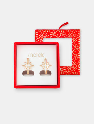 ARETES HUGGIES EN CHAPA DE ORO DORADOS FORMA DE ESTRELLA CON PEDRERÍA DE ZIRCONIA - MICHELLE ACCESORIOS