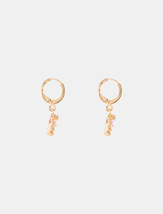 ARETES HUGGIES EN CHAPA DE ORO DORADOS LISOS CON COLGANTE DE MEDUSA CON PIEDRA ROSA - MICHELLE ACCESORIOS