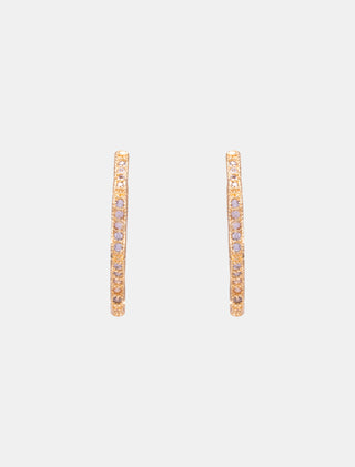 ARETES HUGGIES EN CHAPA DE ORO Y DETALLES DE PEDRERÍA ZIRCONIA - MICHELLE ACCESORIOS