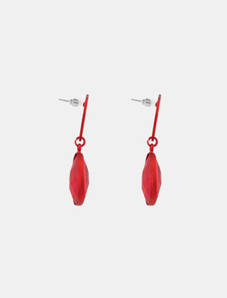 ARETES TIPO BROQUEL CON GOTA COLGANTE DE METAL ROJO MARTILLADO CON PIEDRA ROJA MEDIDA 4.2 CM - MICHELLE ACCESORIOS