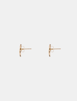 ARETES TIPO BROQUEL EN CHAPA DE ORO COLOR DORADO EN FORMA DE PETALO CON DETALLES DE PEDRERÍA DE CRISTAL FINA - MICHELLE ACCESORIOS