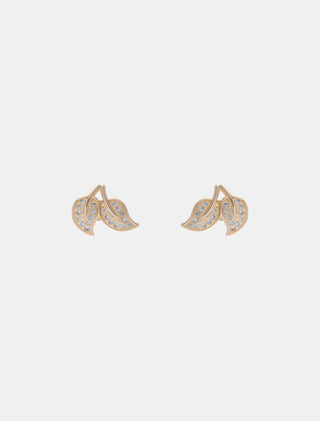 ARETES TIPO BROQUEL EN CHAPA DE ORO COLOR DORADO EN FORMA DE PETALO CON DETALLES DE PEDRERÍA DE CRISTAL FINA - MICHELLE ACCESORIOS