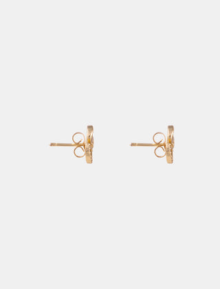 ARETES TIPO BROQUEL EN CHAPA DE ORO EN FORMA DE FLOR DE LA SUERTE DORADO CON DETALLES DE PEDRERÍA - MICHELLE ACCESORIOS