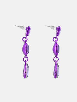 ARETES TIPO BROQUEL LARGOS DE METAL MORADO CONPEDRERÍA EN COLOR MORADO LARGO DE 5 CM - MICHELLE ACCESORIOS