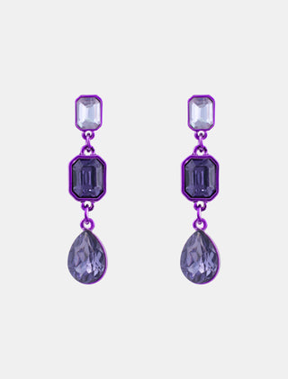 ARETES TIPO BROQUEL LARGOS DE METAL MORADO CONPEDRERÍA EN COLOR MORADO LARGO DE 5 CM - MICHELLE ACCESORIOS