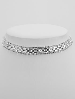 COLLAR TIPO CHOKER DE PEDRERÍA FINA EN COLOR PLATA CON PEDRERÍA DE CRISTAL BLANCA - MICHELLE ACCESORIOS