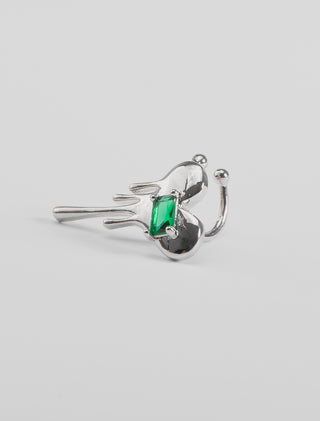 EARCUFF PLATA CHAPA DE ORO CON FORMA DE CORAZÓN DERRETIDO CON PIEDRA VERDE - MICHELLE ACCESORIOS