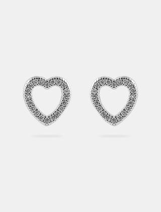JUEGO DE ACCESORIOS EN CHAPA DE ORO COLOR PLATA DE LA COLECCIÓN EL ARTE DE SER MAMÁ CON COLLAR DE DIJE Y ARETES DE CORAZÓN CON DETALLES DE PEDRERÍA DE ZIRCONIA - MICHELLE ACCESORIOS