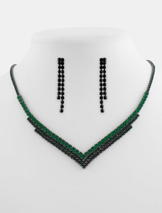 JUEGO DE COLLAR Y ARETES DE ZIRCONIA EN COLOR VERDE PERFECTO PARA LUCIR INCREÍBLE - MICHELLE ACCESORIOS