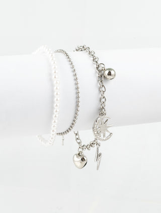 JUEGO DE PULSERAS BLANCA PLATA Y PLATA CON DIJES - MICHELLE ACCESORIOS