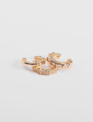 JUEGO DE TRES EARCUFF CHAPA DE ORO COLOR DORADO CONPEDRERÍA DE CRISTAL - MICHELLE ACCESORIOS