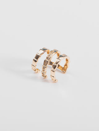 JUEGO DE TRES EARCUFF CHAPA DE ORO COLOR DORADO CON DISEÑOS INDIVIDUALES DETALLES DE PEDRERÍA - MICHELLE ACCESORIOS