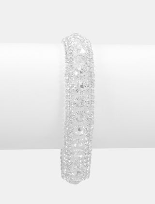 PULSERA ELEGANTE TIPO BRAZALETE DE PEDRERÍA BLANCA DE UNA LÍNEA IDEAL PARA EVENTOS DE NOCHE BODAS Y QUINCEAÑOS - MICHELLE ACCESORIOS