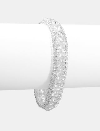 PULSERA ELEGANTE TIPO BRAZALETE DE PEDRERÍA BLANCA DE UNA LÍNEA IDEAL PARA EVENTOS DE NOCHE BODAS Y QUINCEAÑOS - MICHELLE ACCESORIOS