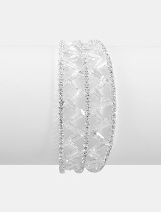 PULSERA ELEGANTE TIPO BRAZALETE DE PEDRERÍA DE ZIRCONIA BLANCA  IDEAL PARA EVENTOS DE NOCHE BODAS Y QUINCEAÑOS - MICHELLE ACCESORIOS