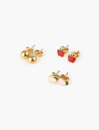 SET DE ARETES BROQUEL ACERO INOXIDABLE FORMA DE FRUTAS - MICHELLE ACCESORIOS