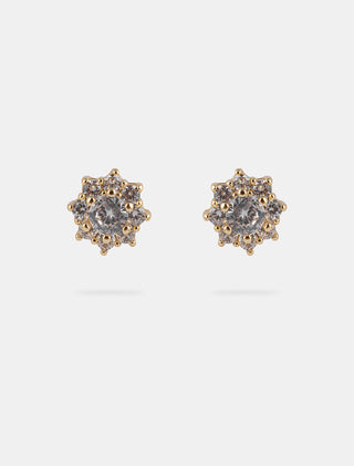 SET EN CHAPA DE ORO COLOR DORADO DE LA COLECCIÓN EL ARTE DE SER MAMÁ DE ARETES TIPO BROQUEL Y COLLAR CON DIJE DE FLOR CON PIEDRA DE ZIRCONIA INCLUYE CAJA DE REGALO PARA MAMÁ - MICHELLE ACCESORIOS