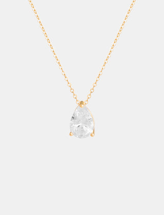 SET EN CHAPA DE ORO DE LA COLECCIÓN SAN VALENTÍN COLOR DORADO CON ARETES Y COLLAR CON DIJE EN FORMA DE GOTA CON PIEDRA DE ZIRCONIA - MICHELLE ACCESORIOS