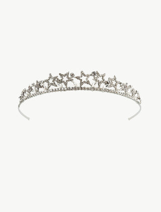 TIARA COLOR PLATEADO CON DETALLES DE PEDRERÍA EN FORMA DE ESTRELLAS - MICHELLE ACCESORIOS